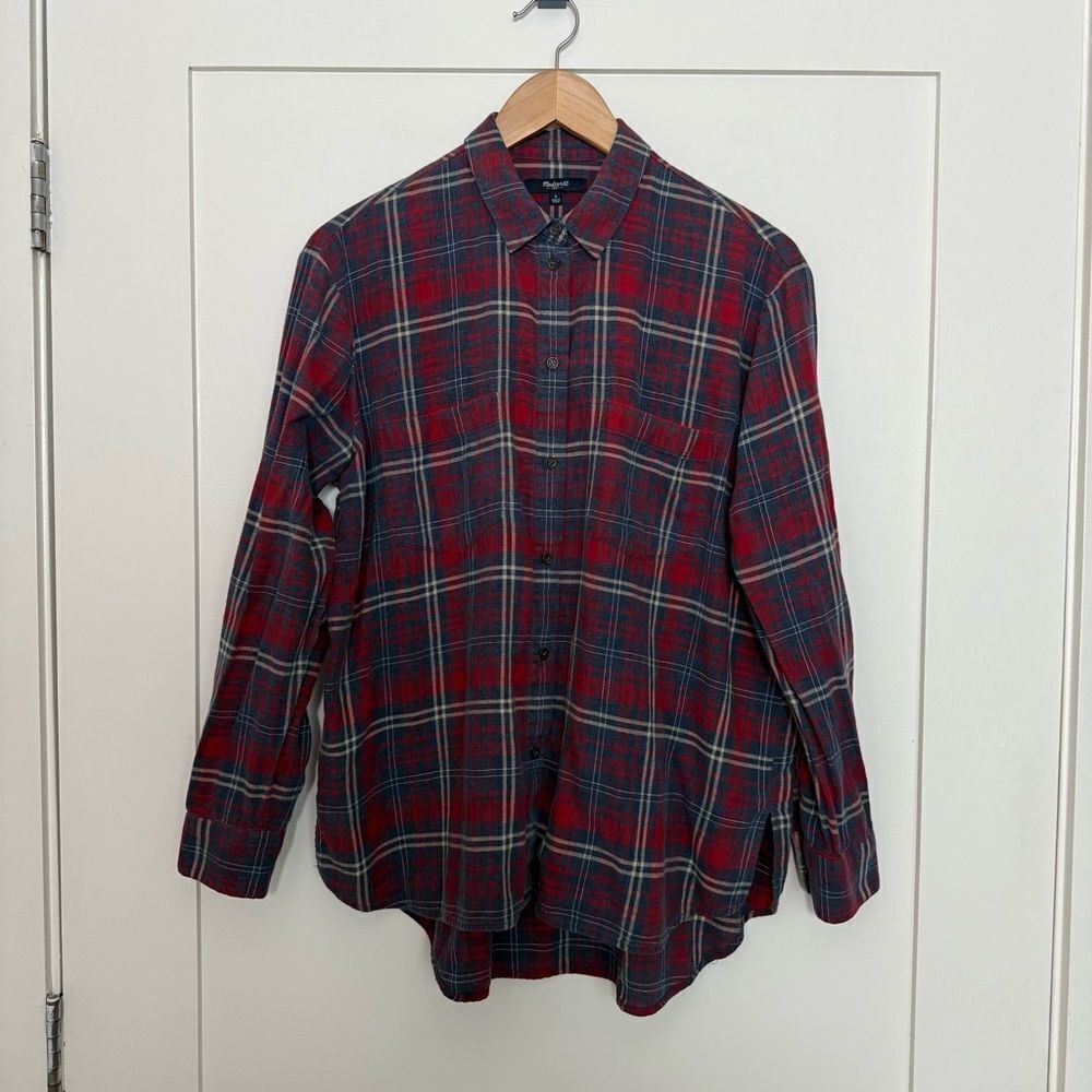 Madewell Ex Boyfriend Flannel Shirt Womens Sz S Red Plaid Button Up 100% Cotton